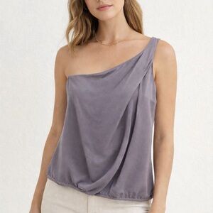 Goldie One-Shoulder Draped Blouse Gray Silver Size S
